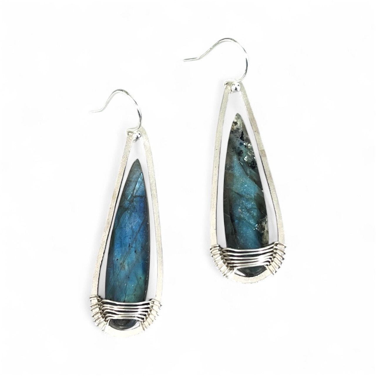 Labradorite Elongated Teardrop Sterling Silver Earrings