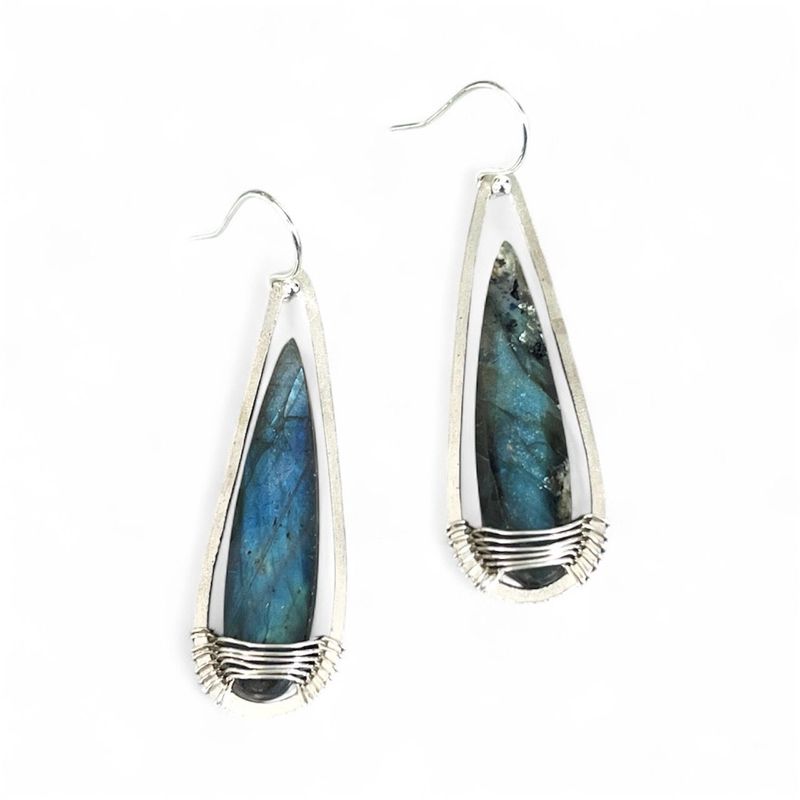 Labradorite Elongated Teardrop Sterling Silver Earrings