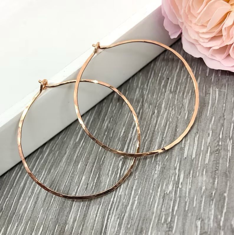 Large Hammered Rose Gold Hoops