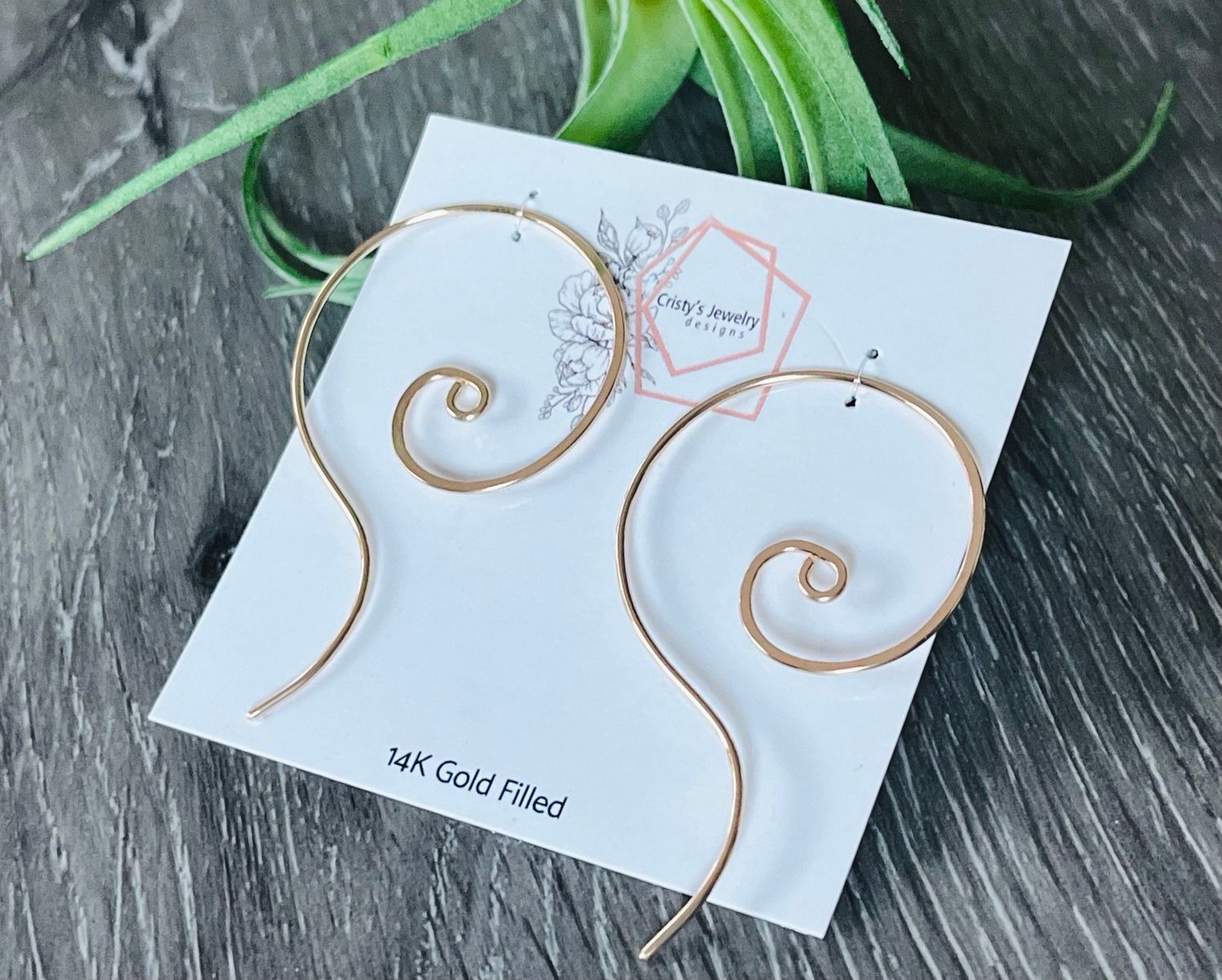 Large Rose Gold Fill Spiral Earrings