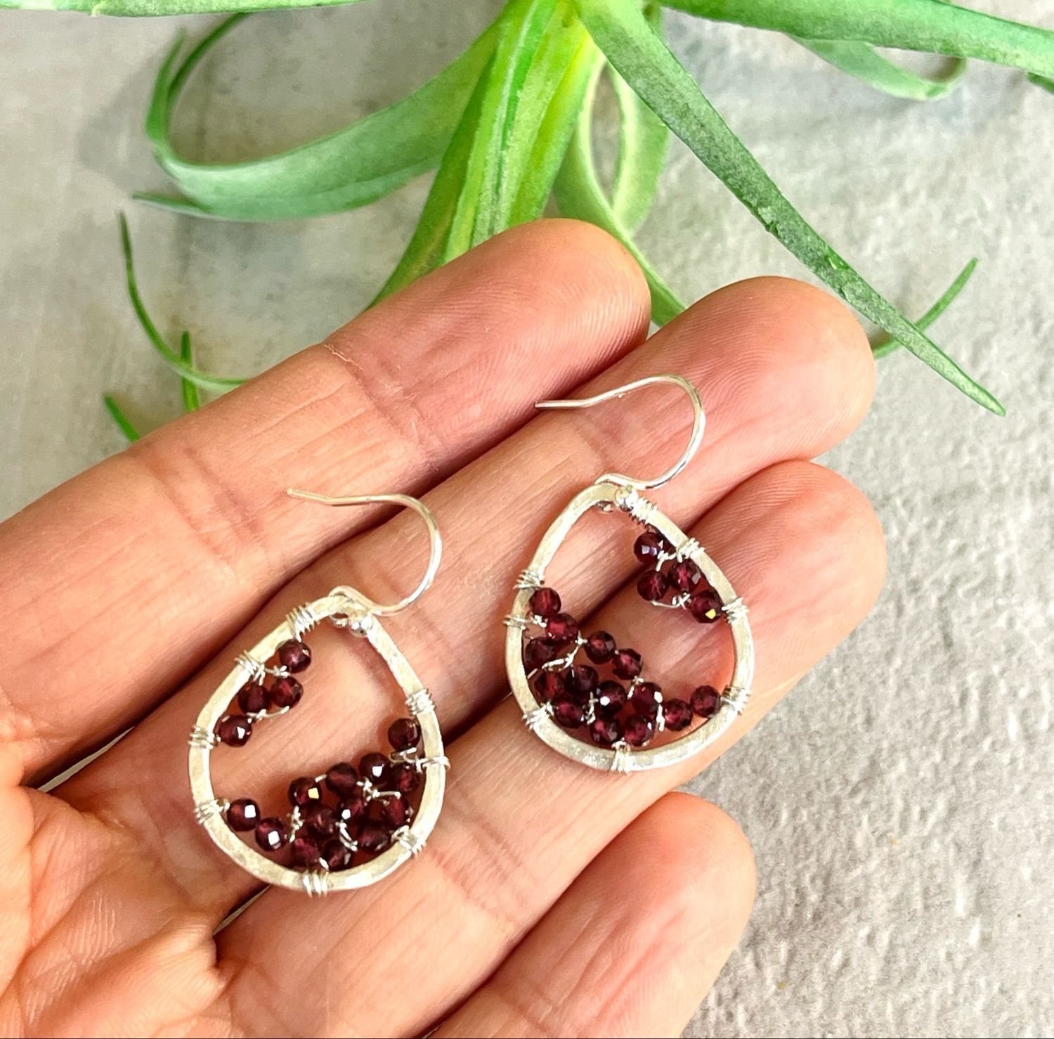 Garnet Geode Sterling Silver Earrings