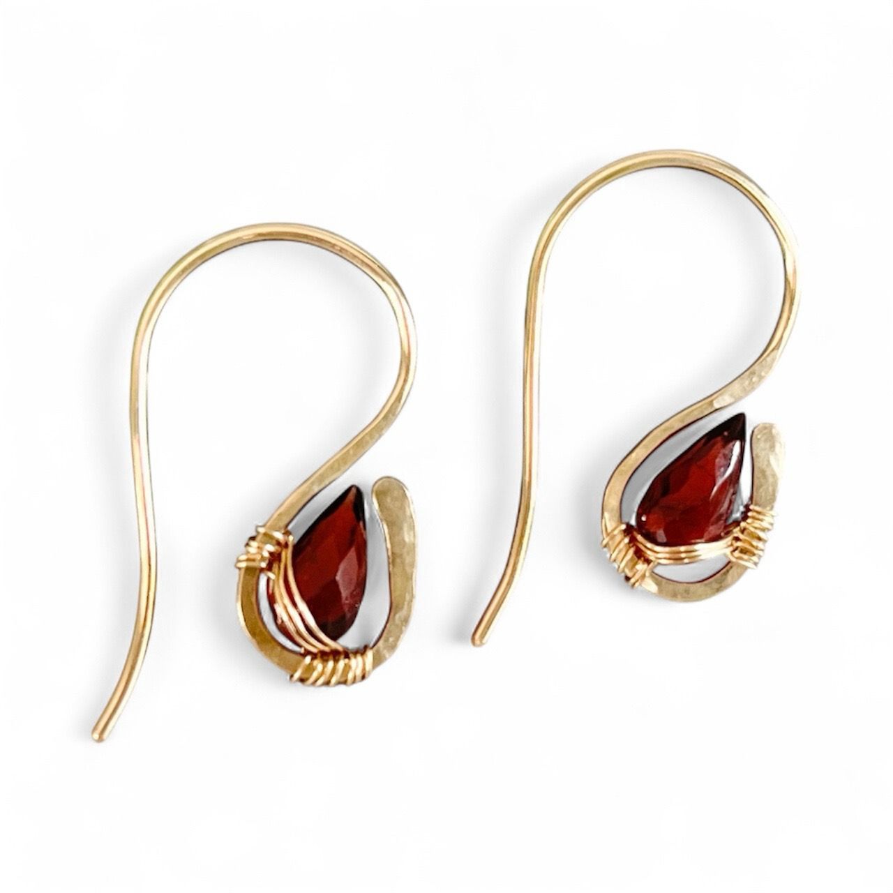 Garnet 14K Gold Fill Curve Earrings