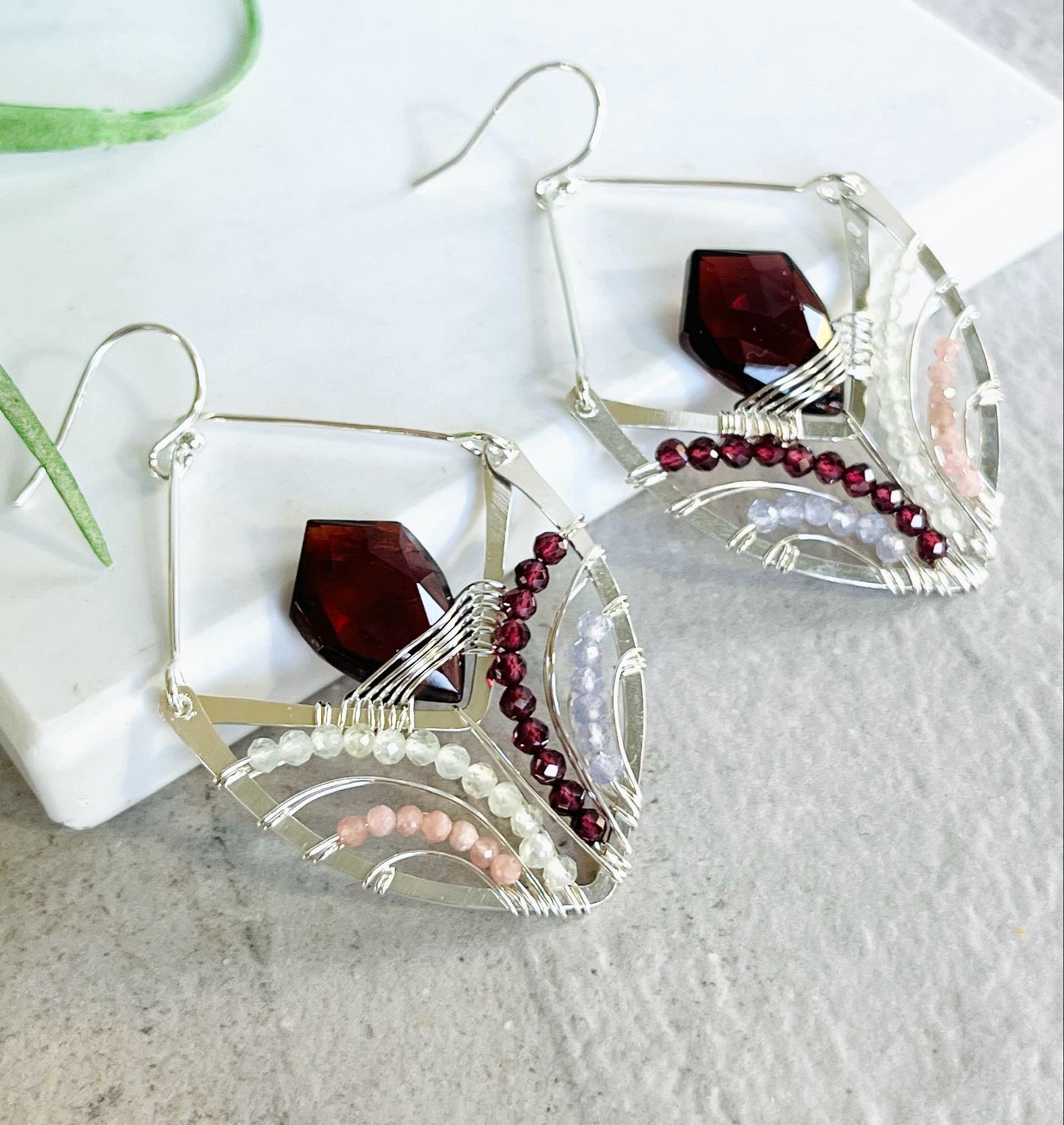 Garnet Sterling Silver Tulip Earrings