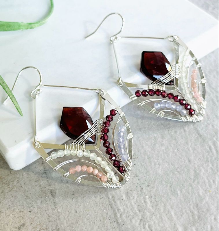 Garnet Sterling Silver Tulip Earrings