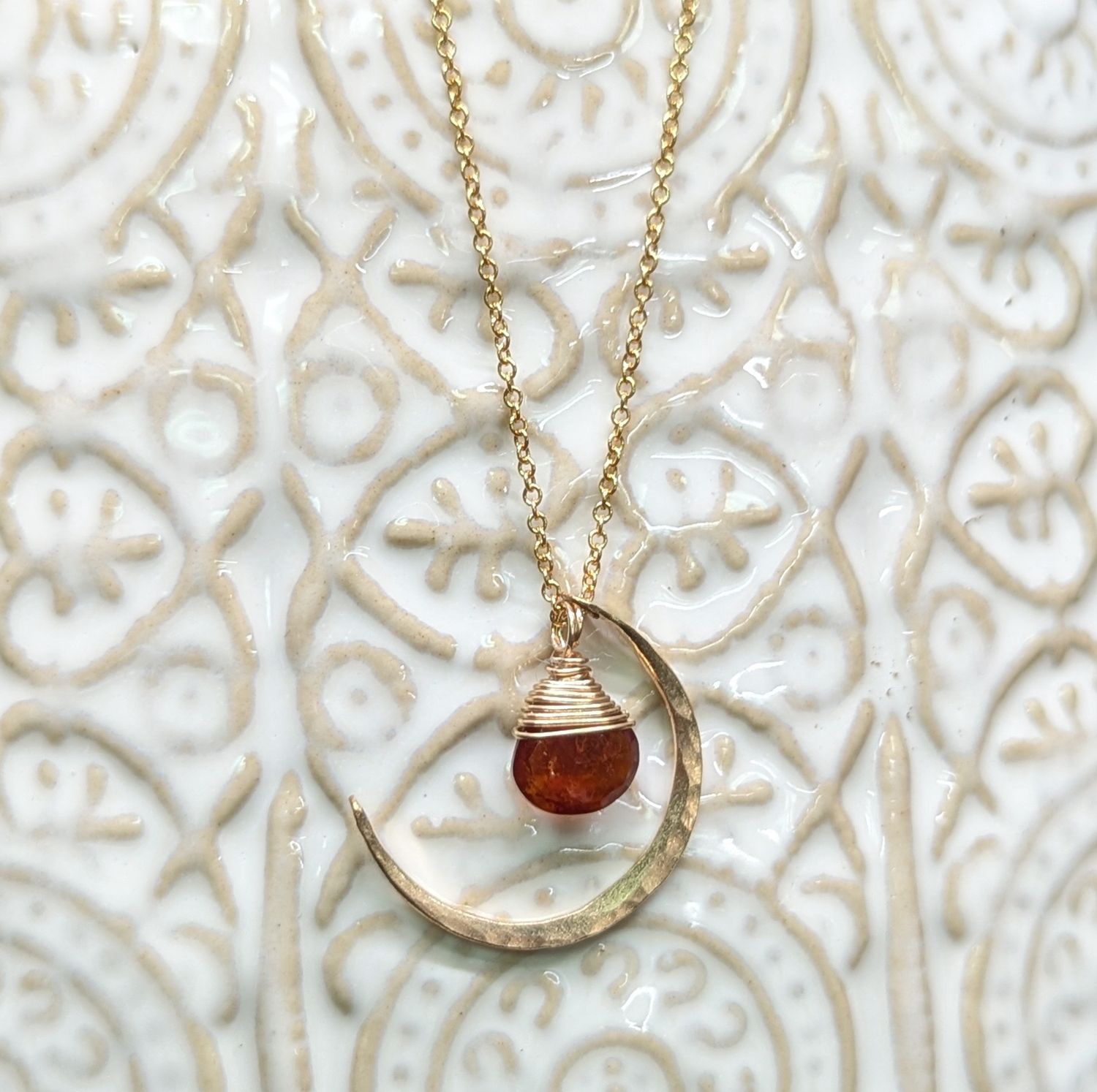 Garnet 14K Gold Fill Crescent Moon Necklace