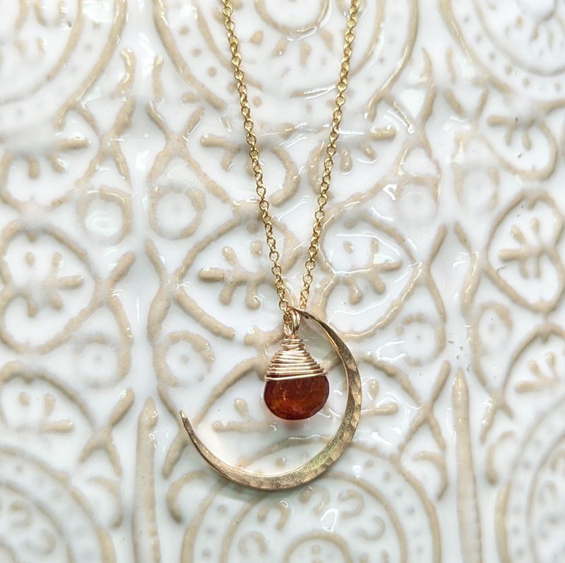 Garnet 14K Gold Fill Crescent Moon Necklace
