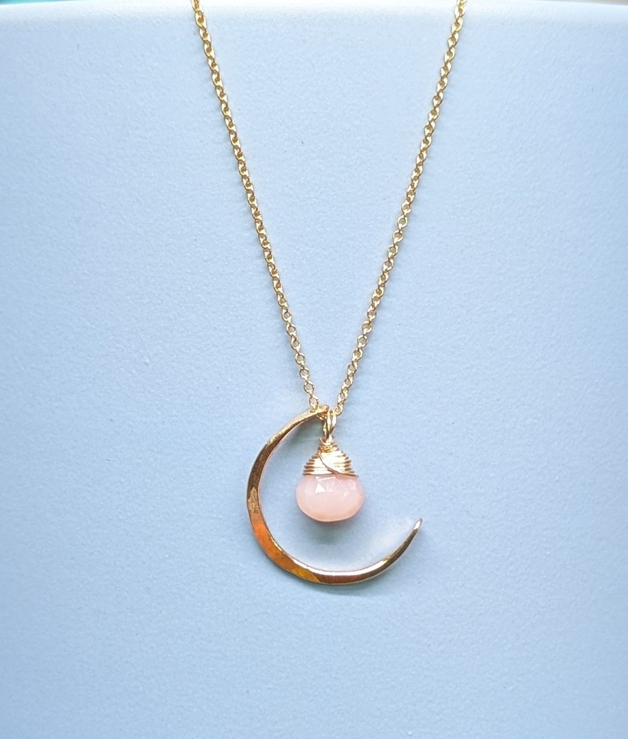 Pink Opal 14K Gold Fill Crescent Moon Necklace
