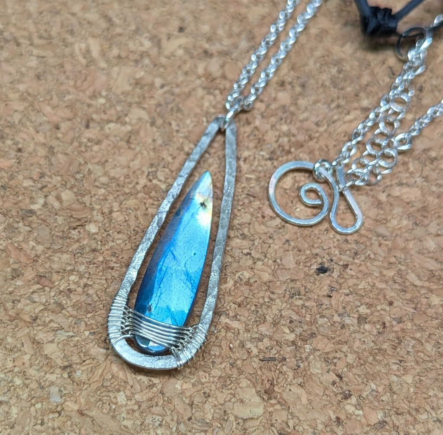 Elongated Labradorite Teardrop Sterling Silver Necklace