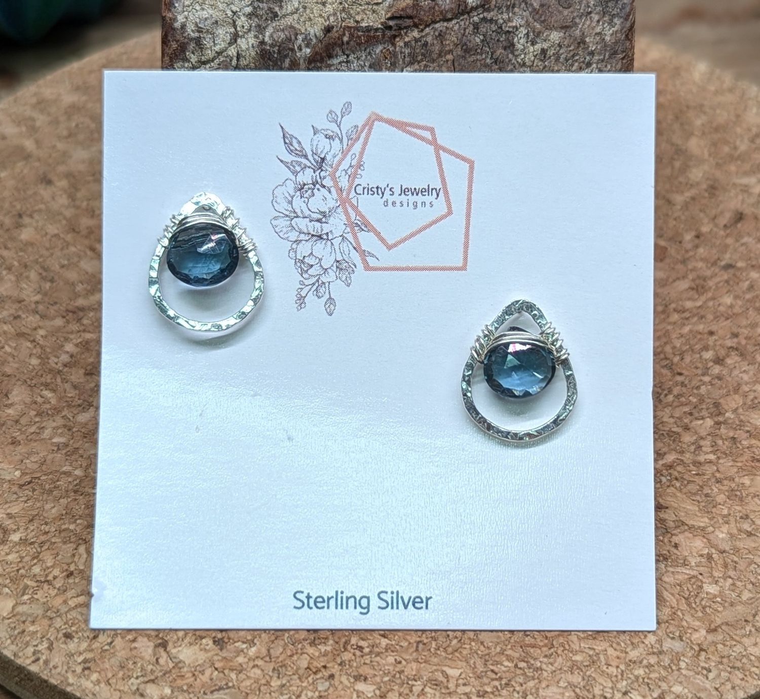 Blue Quartz Sterling Silver Teardrop Studs