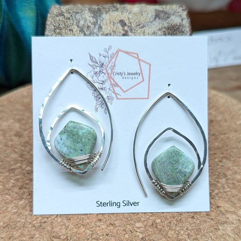 Green Opal Sterling Silver Leaf Threaders