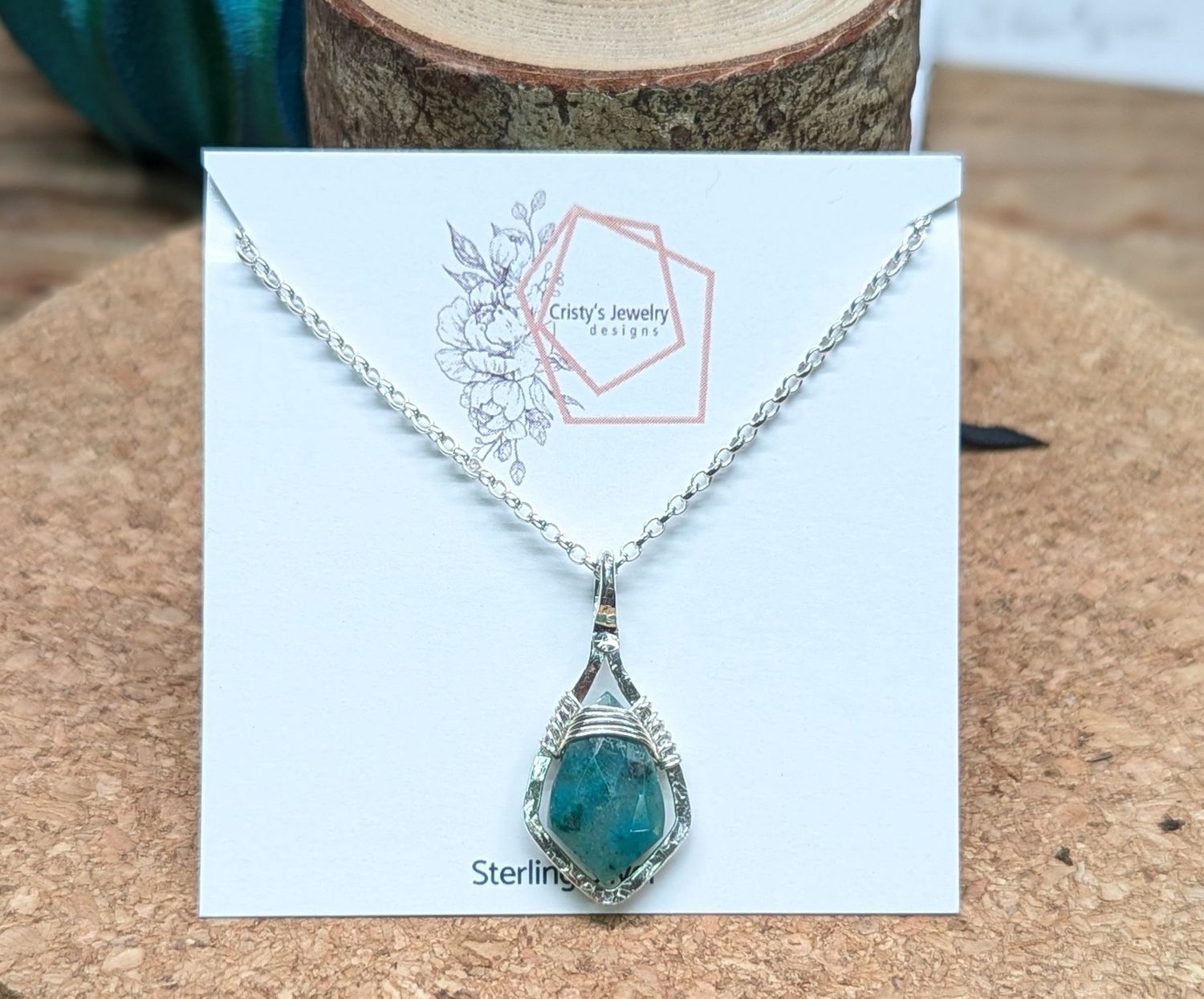 Chrysocolla Shield Sterling Silver Necklace