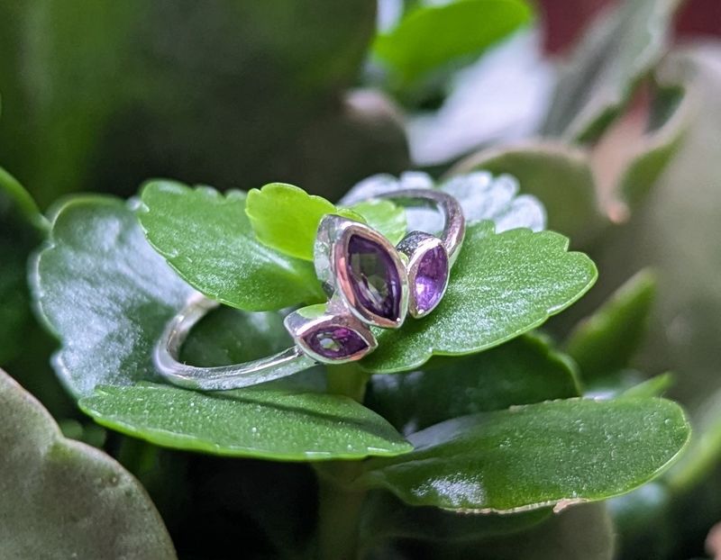 Amethyst Lotus Sterling Silver Ring (8.5)