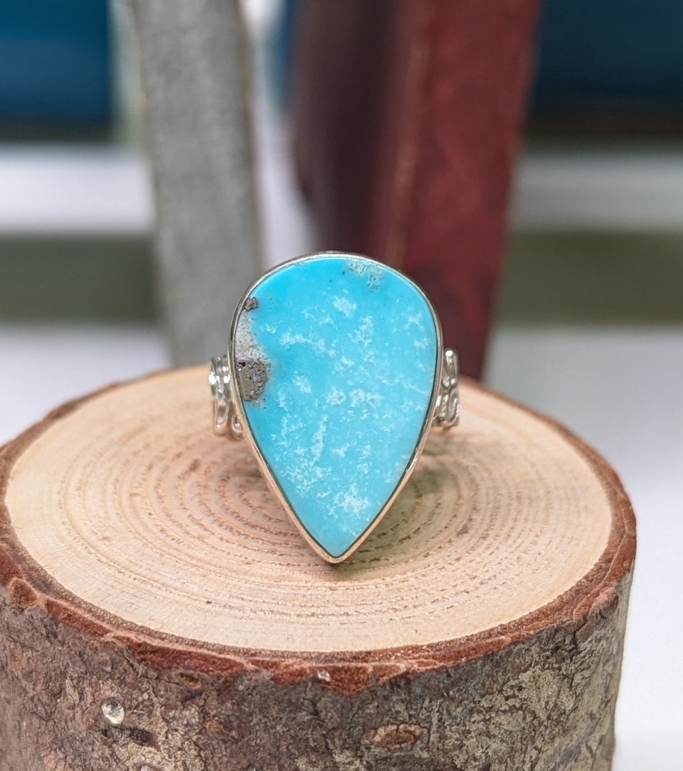 Turquoise Teardrop Sterling Silver Leaf Ring (8)