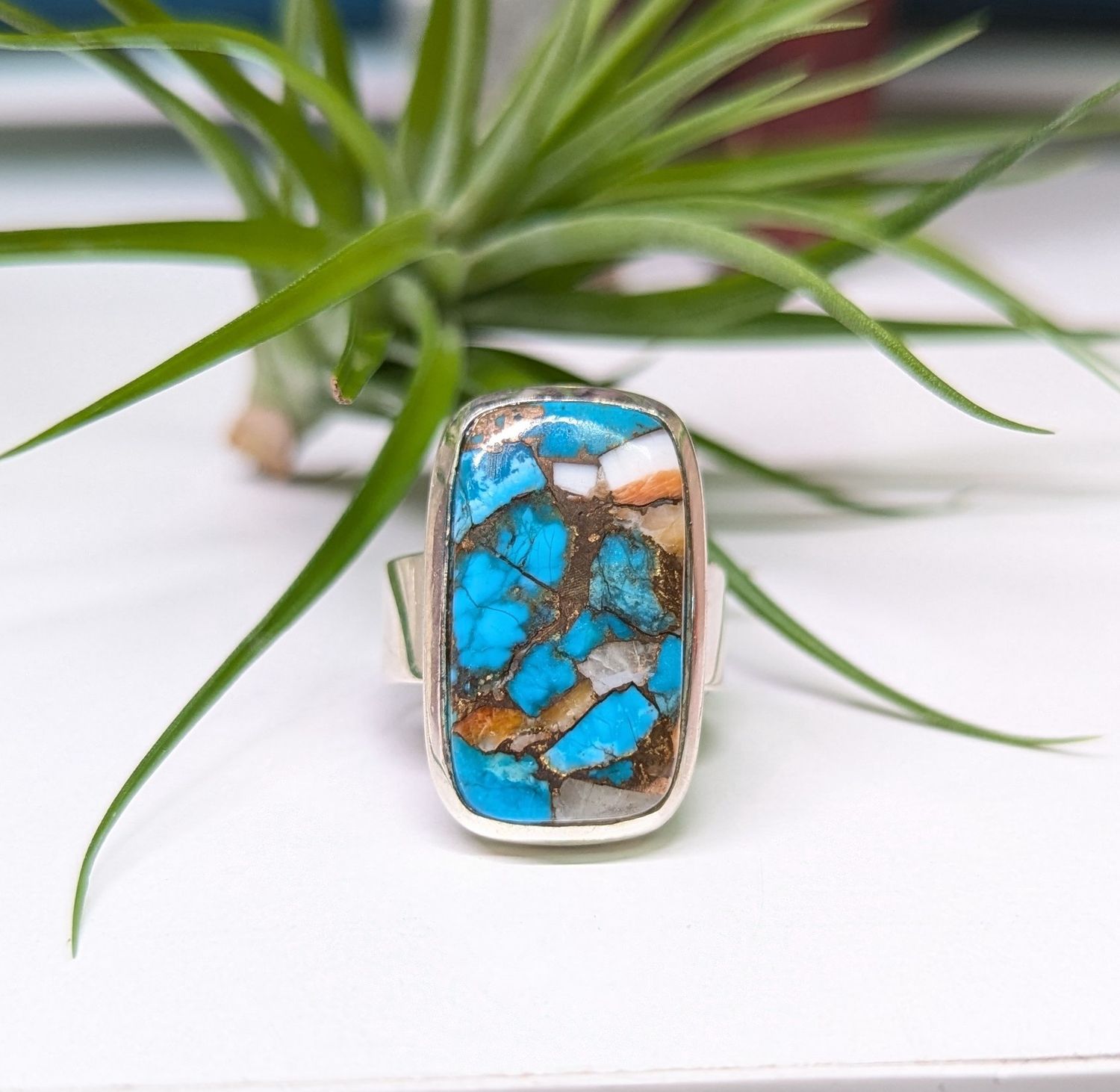 Rectangle Oyster Turquoise Sterling Silver Ring (8)