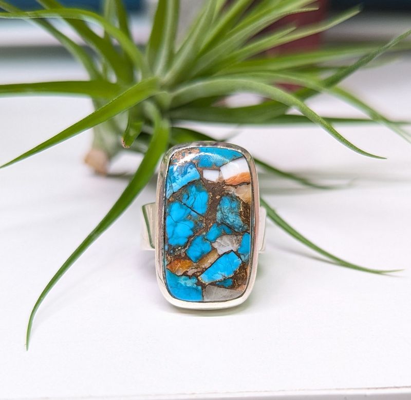 Rectangle Oyster Turquoise Sterling Silver Ring (8)