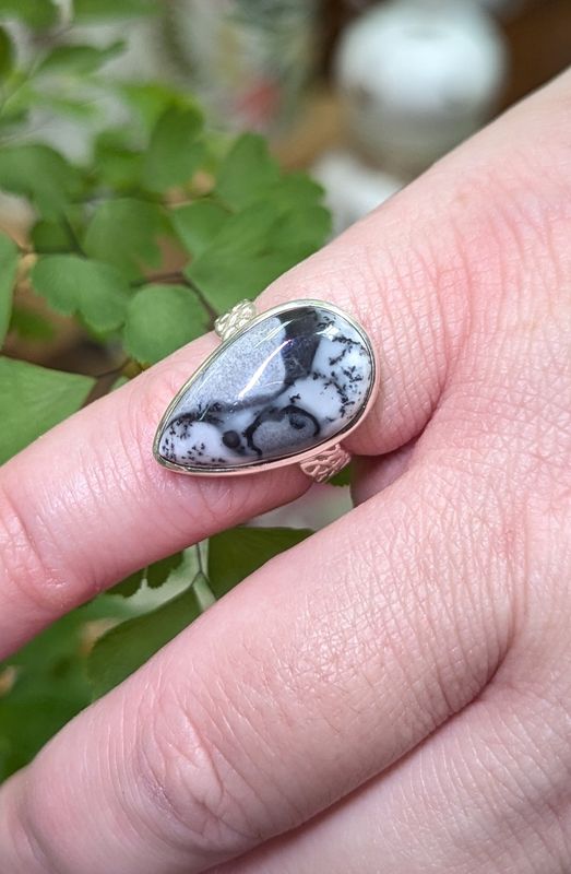 Dentritic Opal Teardrop Sterling Silver Ring (6)