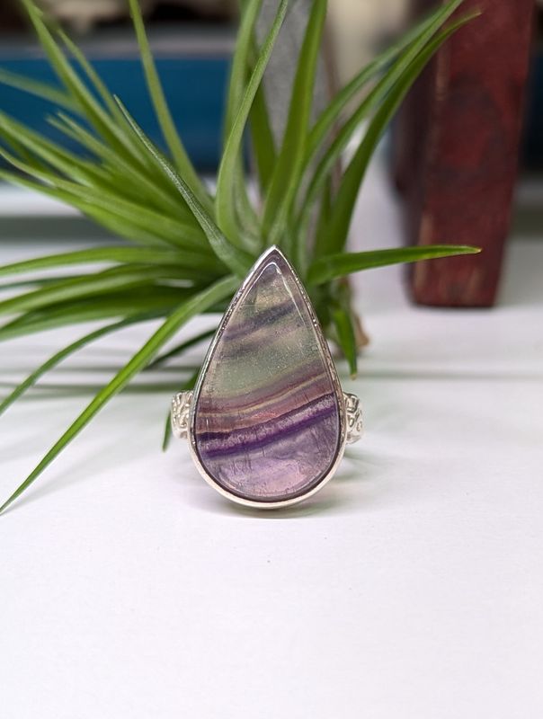 Large Teardrop Fluorite Sterling Silver Ring (9)