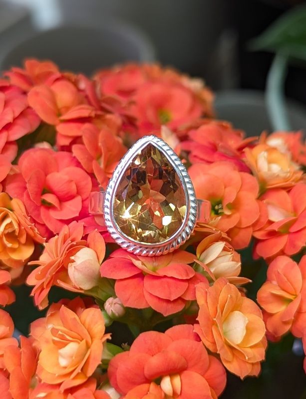 Faceted Citrine Teardrop Sterling Silver Ring (9.5)