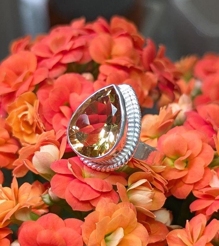Faceted Citrine Teardrop Sterling Silver Ring (9.5)
