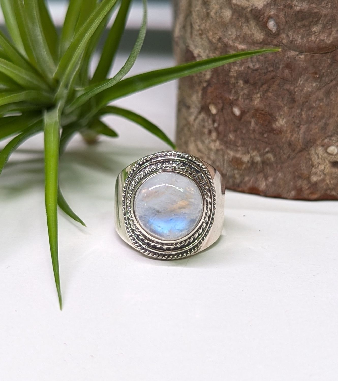 Moonstone Half Sphere Sterling Silver Ring (8)
