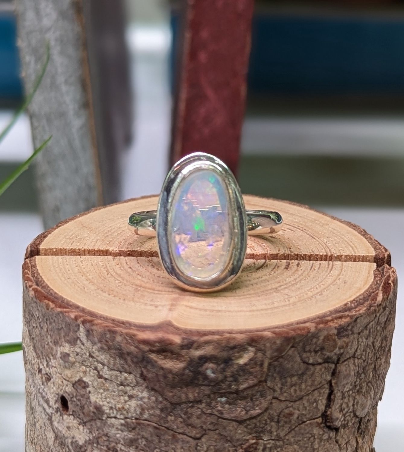 Faceted Oval Opal Sterling Silver Ring (10)