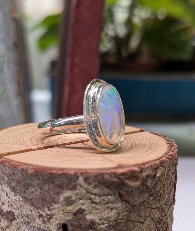 Faceted Oval Opal Sterling Silver Ring (10)