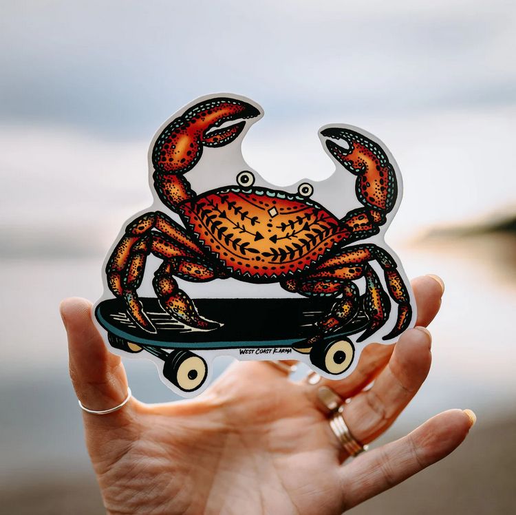 Red Skateboarding Crab Sticker