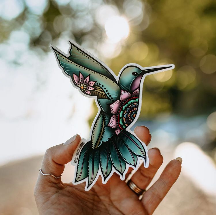 Flower Jade Hummingbird Car Decal