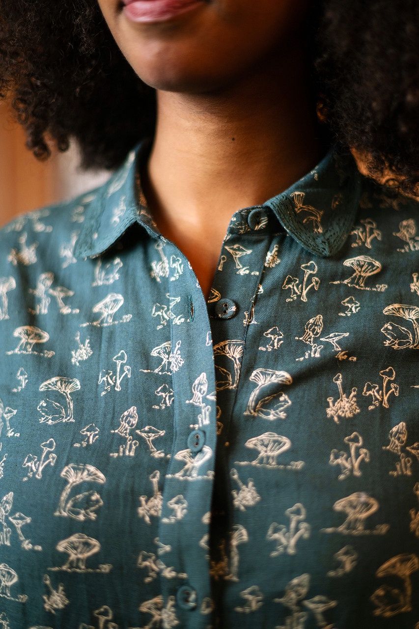 Dark Teal Magical Mushroom Blouse