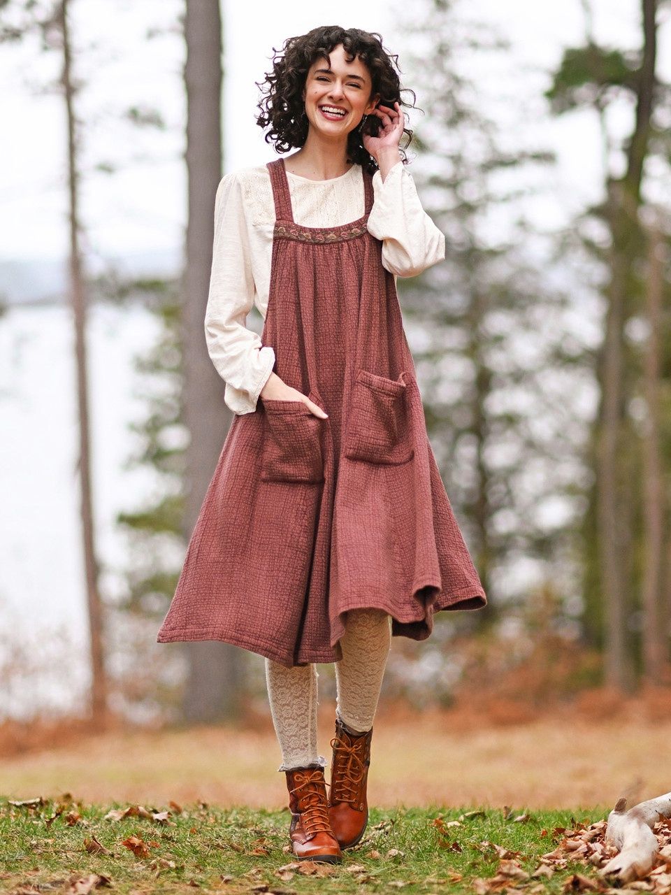 Sunwashed Maroon Redwoods Pinafore Dress