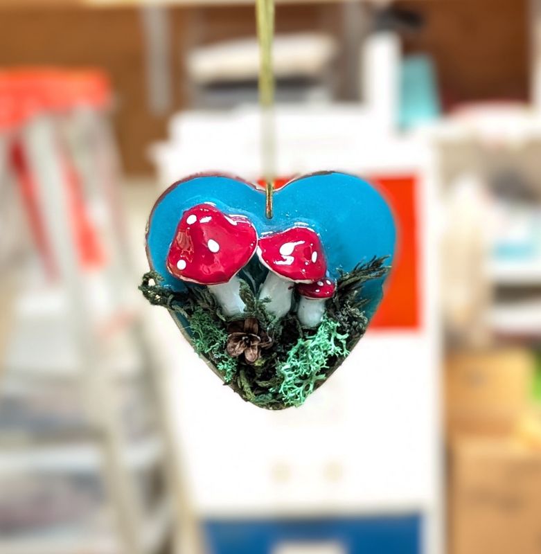 Resin Heart Mushroom Ornament