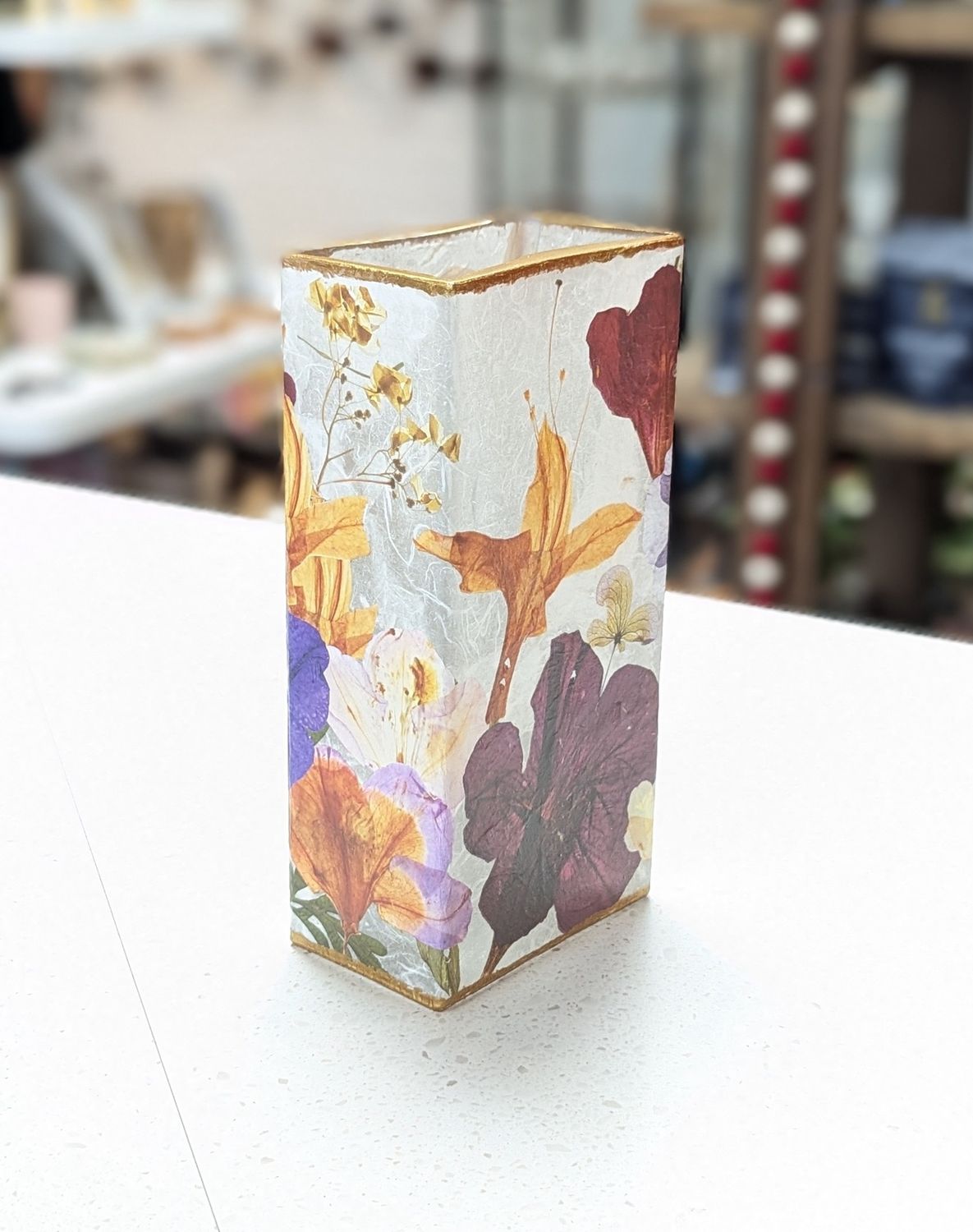 Tall Rectangle Dried Flowers Vase