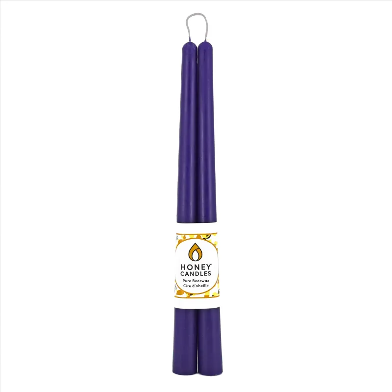 12" Violet Beeswax Taper Candle Pair