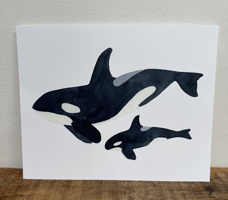 5 x 7 Orcas Watercolour Print