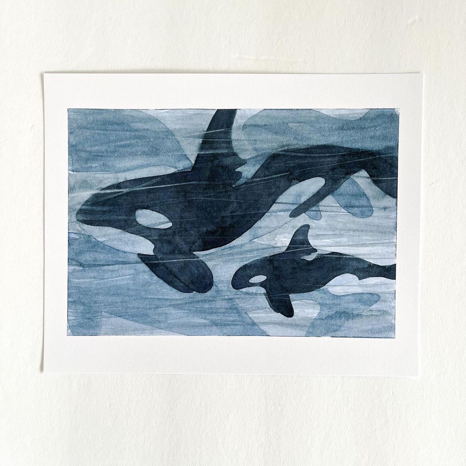 Orcas Underwater 8 x 10 Watercolour Print
