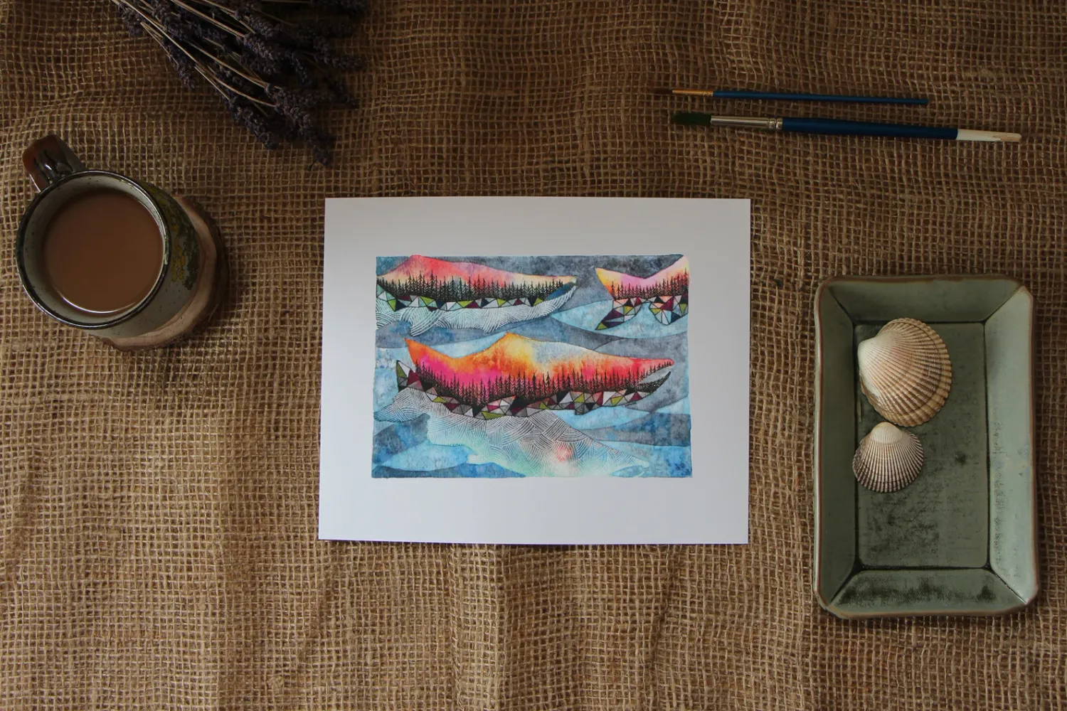 Salmon Run 8 x 10 Watercolour Print