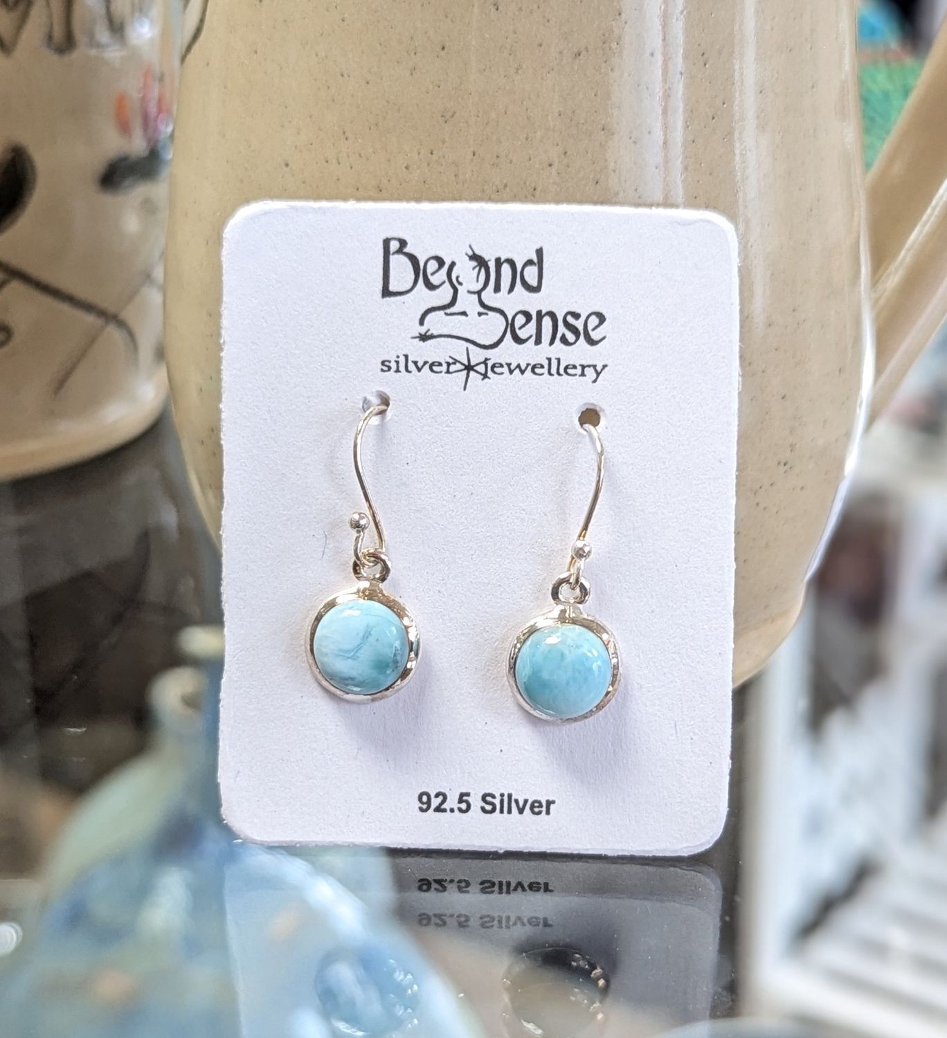 Larimar Cabochon Sterling Silver Earrings