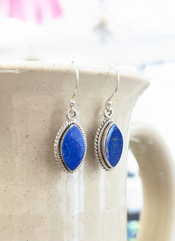 Lapis Rope Textured Sterling Silver Earrings