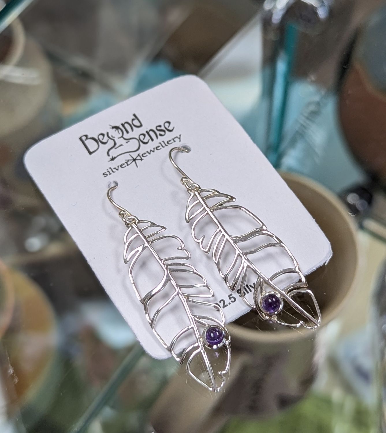 Amethyst Feather Sterling Silver Earrings