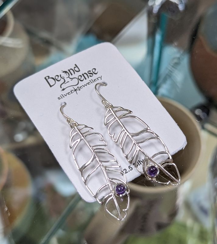 Amethyst Feather Sterling Silver Earrings