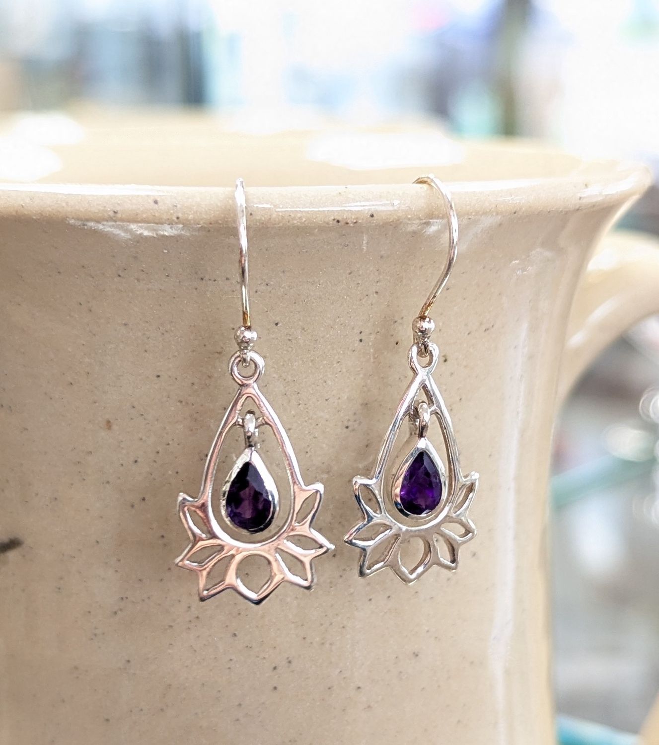 Amethyst Lotus Sterling Silver Earrings