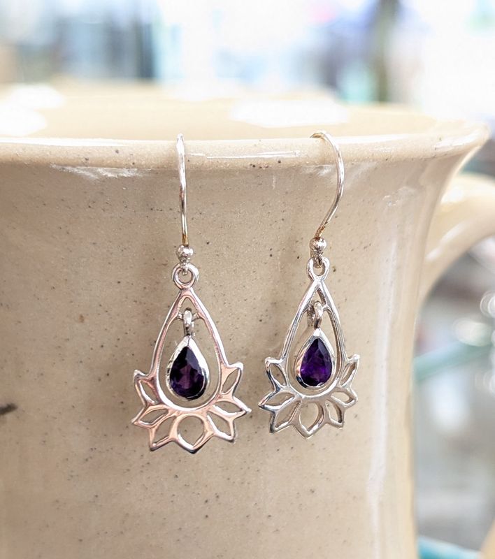 Amethyst Lotus Sterling Silver Earrings