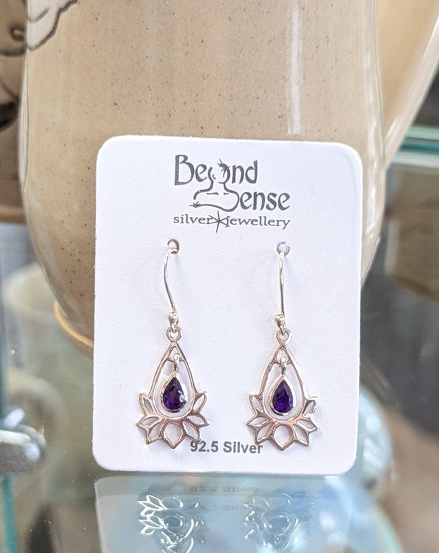 Amethyst Lotus Sterling Silver Earrings