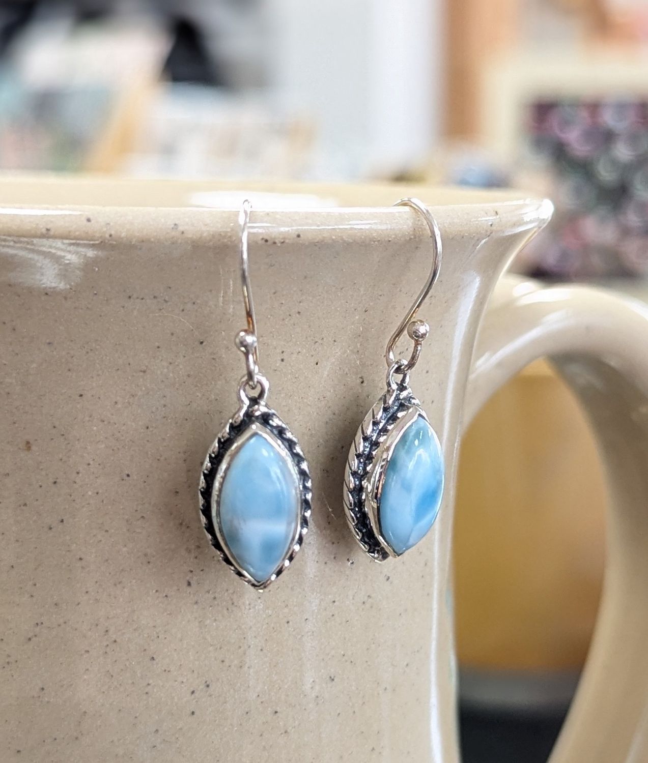 Larimar Boho Sterling Silver Earrings