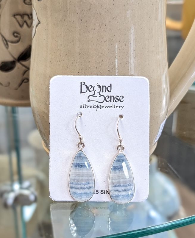 Teardrop Blue Scheelite Sterling Silver Earrings