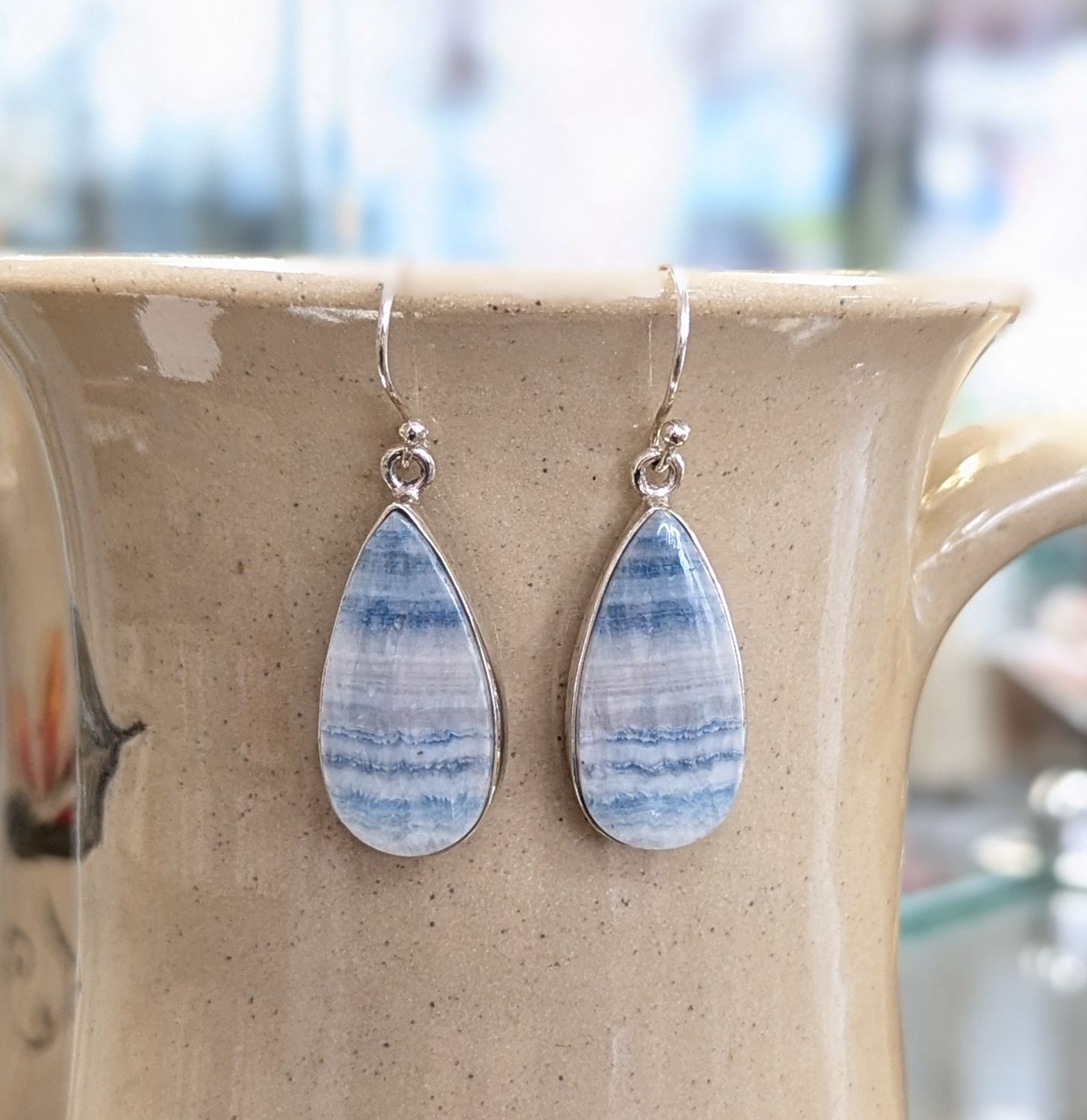 Teardrop Blue Scheelite Sterling Silver Earrings