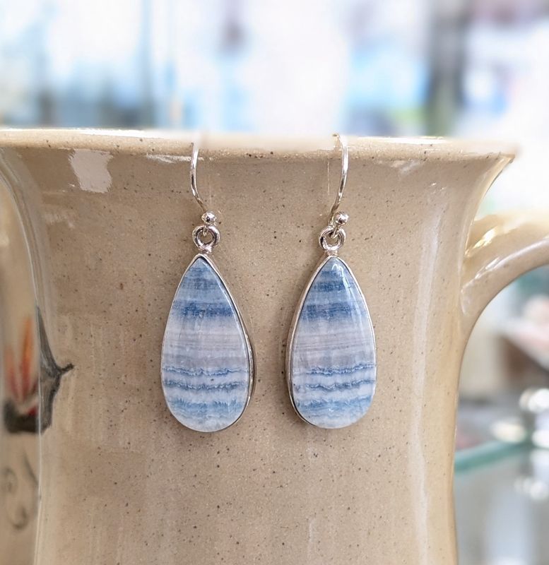 Teardrop Blue Scheelite Sterling Silver Earrings
