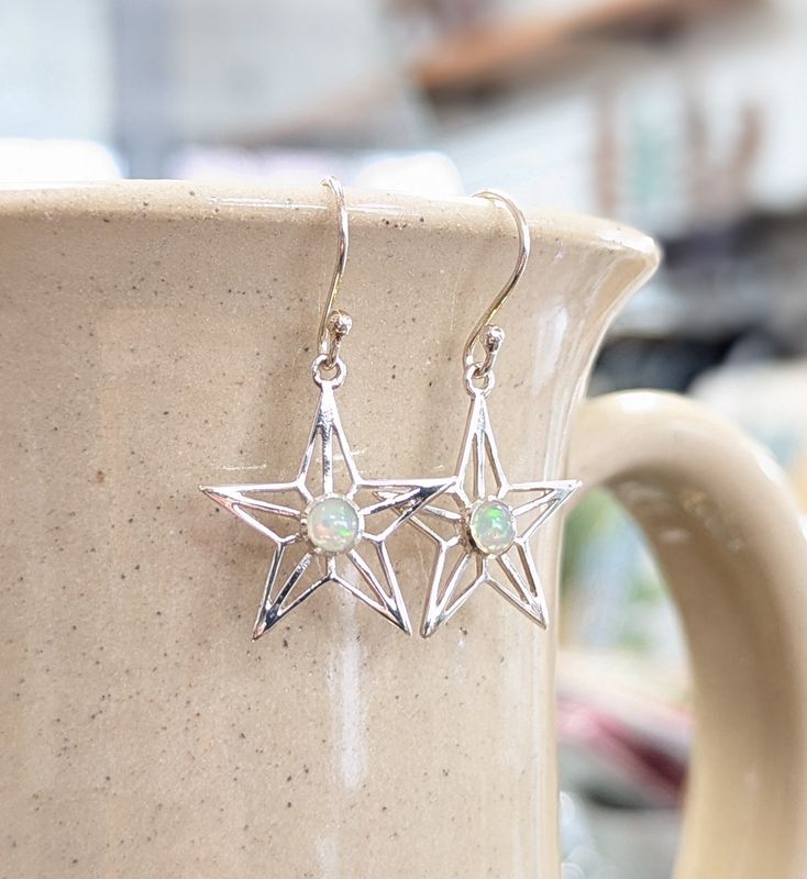 Opal Star Sterling Silver Earrings