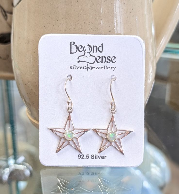 Opal Star Sterling Silver Earrings
