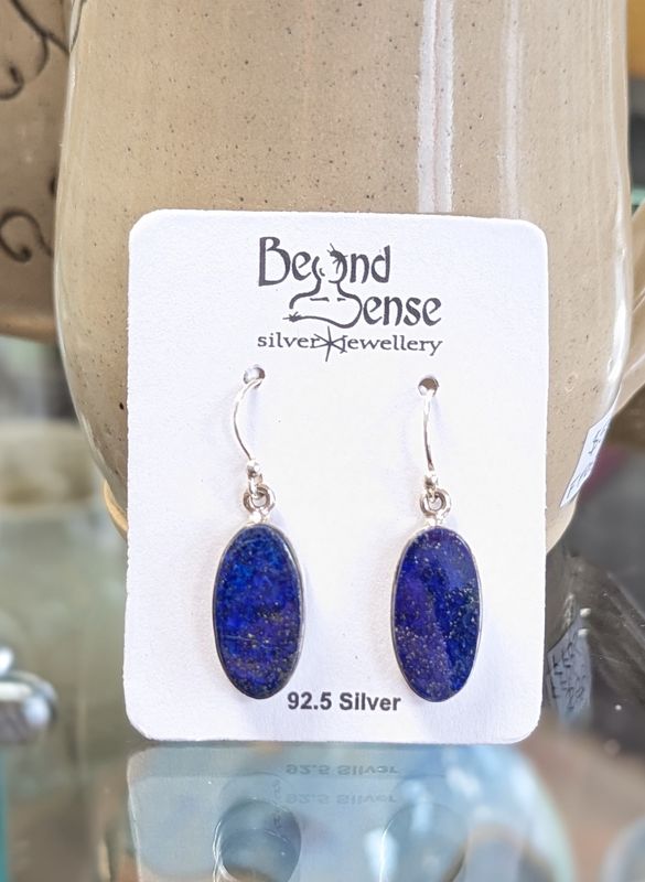 Oval Lapis Sterling Silver Earrings